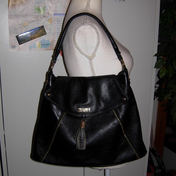 ONNA EHRLICH Kelly Hobo Shoulder Bag Black Soft Pebbled Leather